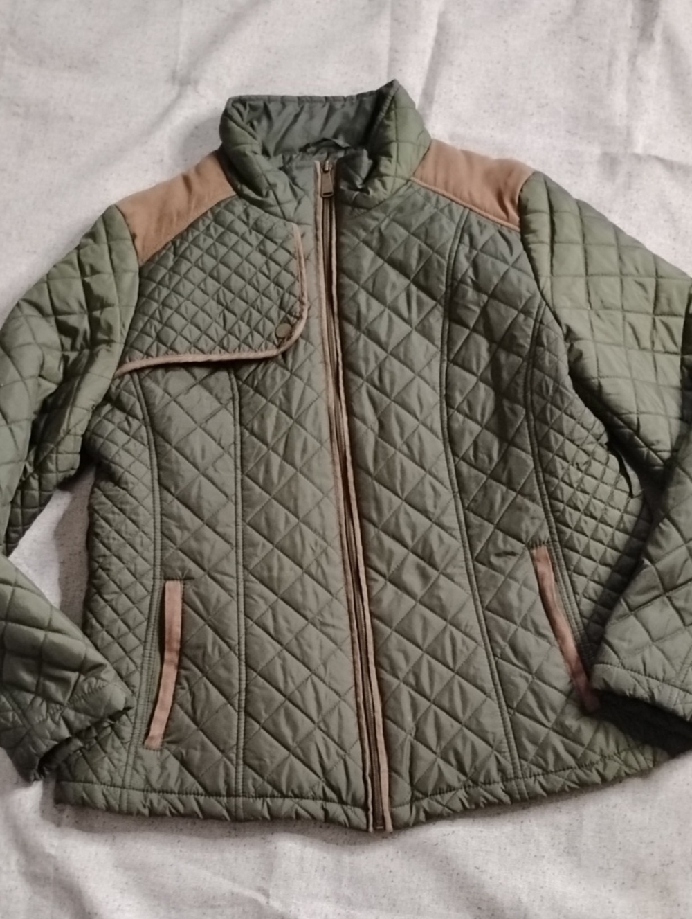 Laura Scott Olive Quilted Puffer with Tan Accents